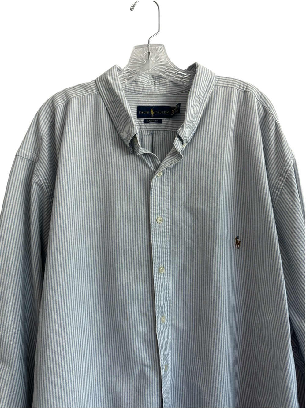 Ralph Lauren Men Shirt 4 XLT Blue White Pinstripe Button-Down Shirt Classic Fit